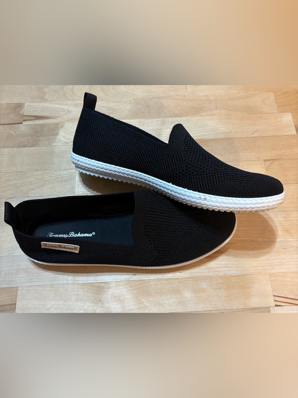 TOMMY BAHAMA women’s footwear black slip on memory foam loafers boat shoes, 8.5